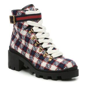 NIB Gucci Trip 40 Bootie in Plaid Tweed Sz. 34.5 (4.5)